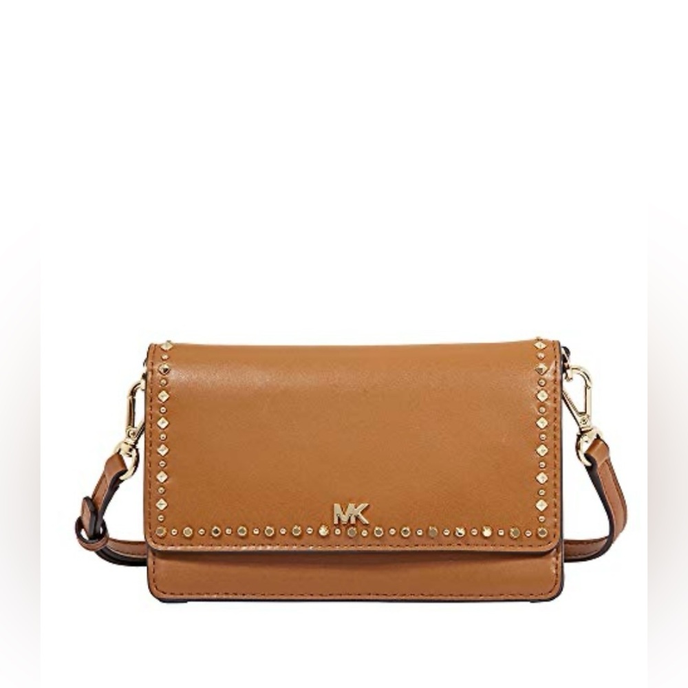 🆕 NWOT MICHAEL Michael Kors Studded Leather Phone Crossbody • Acorn
